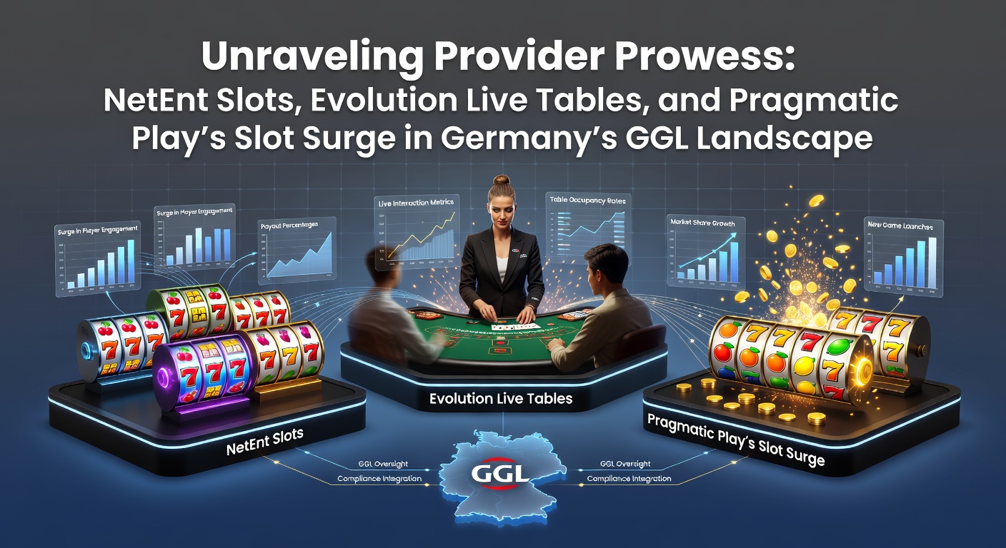 Grafik mit ikonischen NetEnt-Slots, Evolution-Live-Dealern und Pragmatic-Play-Symbolen vor deutschem GGL-Hintergrund